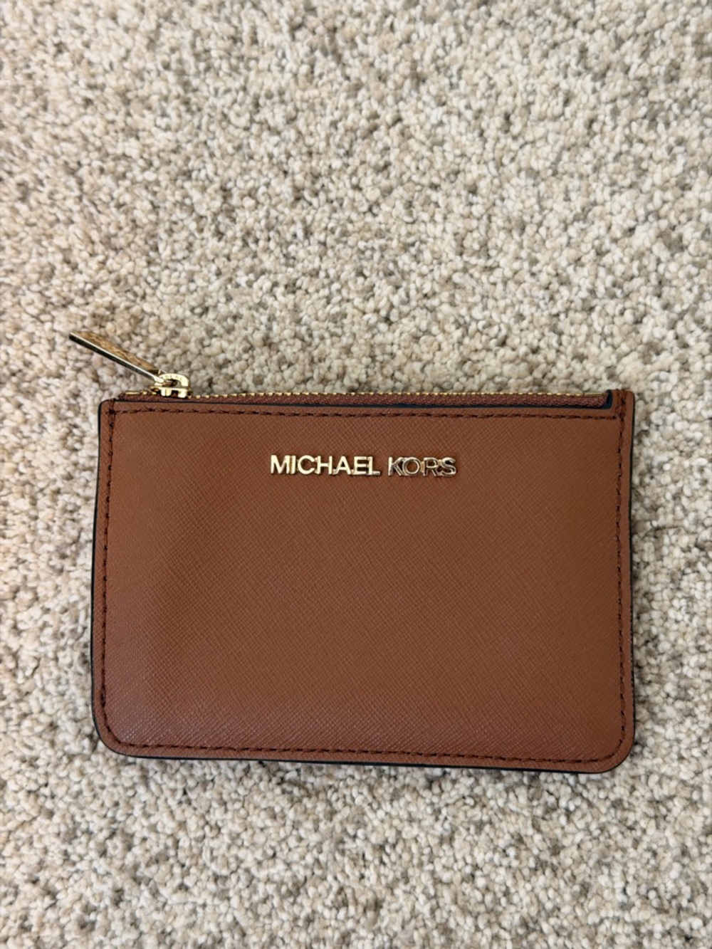 Michael Kors Saffiano Leather Card Case in Chestnut Brown with Gold Hardware